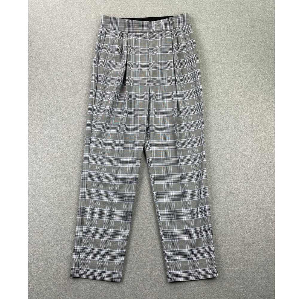 Nordstrom Womens High Waist Pleated Pants 10 Glen Plaid Black Blue Check Trouser - Picture 3 of 16